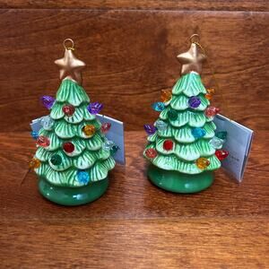 WONDERSHOP Target Retro Lit Ceramic Christmas Tree Ornament Set of 2 Green